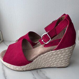 Style & Co Sandals Womens 5.5 Red Espadrille Open Toe Wedge Shoes Seleeney